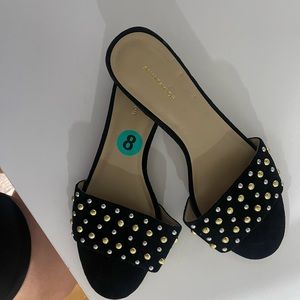 Ann Taylor sandals, size 8, brand new, black with gold and silver studs.